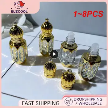 1-8ШТ 6 мл Луксозни Златни флакони за парфюми за еднократна употреба, Стъклена бутилка за етерично масло в роли, празен тест-проба козметика