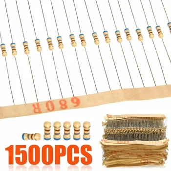 1500 бр. 1/4 W 75 стойности (1 Ω ~ 10 M Ω), 5% Въглеродни филм резистори, Разнообразни комплект