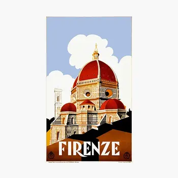 1930 Флоренция Италия Туристически плакат Плакат Ситкер за смешно мультяшного дома на Бронята на колата на Фона на стената Принт Декор на прозореца Сладко