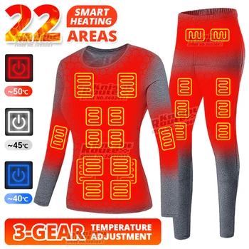 22 Областта на Зимни Комплекти термобелья с отопление за Ски яке с топъл USB Електрически Мъжки топли дрехи топъл Топ Панталони Туризъм