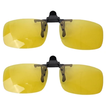 2X Правоъгълни Прозрачни Жълти Лещи Без Рамки С Клипсой За Очила за Нощно Виждане За Шофиране
