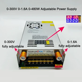480 W 0-300 В 0-1,6 И Регулируема работен ток и напрежение Източник на захранване dc захранване с ограничение на тока Трансформатор 300