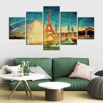 5 панели Айфеловата кула в Париж Франция платно картина Стенно изкуство HD печат Декор Снимки Плакат начало декор Декор на картини