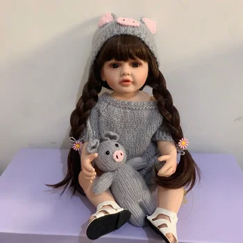 55 см Мека силиконова Vinyl момиче-Реборн, с дълга коса, 22-инчов кукла, Реалистични кукли, реалистична принцеса за деца Bebe