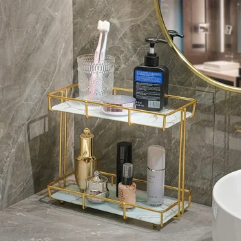 CIFbuy луксозна мивка за съхранение на козметика рафтове за баня баня тоалетна мивка лесен луксозен настолен двуслойни рафтове за съхранение