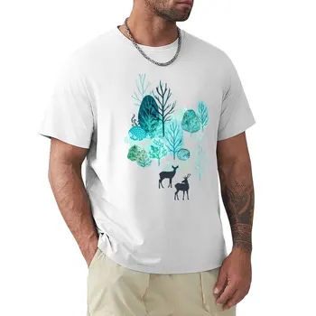 Emerald forest елен върху бяла тениска, летни блузи, эстетичная дрехи, мъжки реколта тениски
