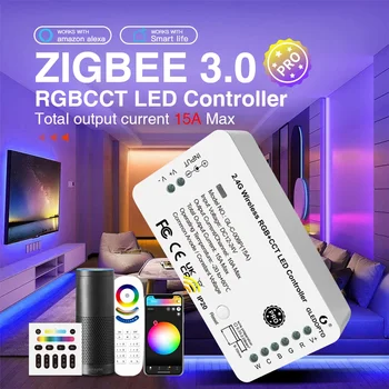 GLEDOPTO Zigbee 3.0 Контролер Led лента RGBCCT Pro 15A Текущата Работа с приложението Hu / e Hristo SmartThings App 2.4 G RF Дистанционно управление с Глас