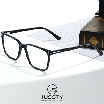 JUSSTY Tom Ford Ацетатная Рамки за очила Мъжки Оптични Очила по рецепта Мъжки Очила за Късогледство Маркови Дизайнерски Очила Мъжки Квадратни