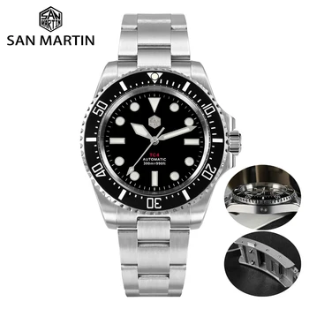 San Martin 40 мм GR5 Титанов Луксозни мъжки часовник за гмуркане с гелиевым устройство, Автоматични Механични часовници, Сапфир BGW-9, Водоустойчив 300 м