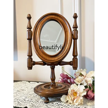 yj Десктоп Козметично огледало във френски ретро стил, украса тоалетна маса за спални, Огледален образ в дворцов стил