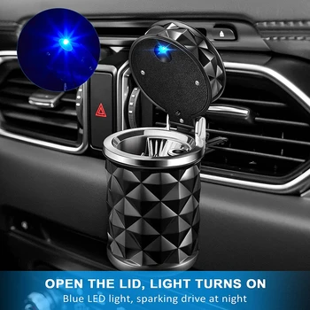 Автомобилна пепелник с led осветление, универсален бездимен алуминиева тава за чаши, пепелник, огнезащитни накрайника за цигари.