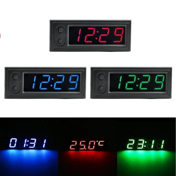 Автомобилни температурни часовник 3 в 1 с led дисплей 12V Автомобилни термометри, волтметър, светещи електронни часовници, детайли на интериора на автомобила