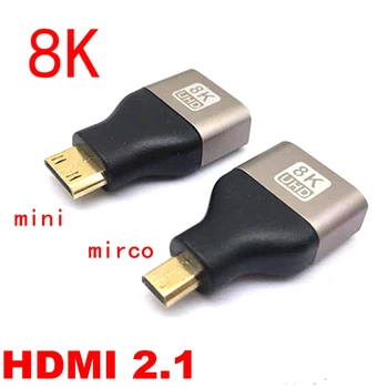 Адаптер Mini HDMI 8K 60Hz 4K 120Hz Конвертор Mini HDMI Male to HDMI 2.1 Female за видеокартата на лаптопа Разширяване на Micro HDMI