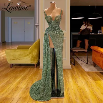 Блестящи Мятно-зелени лъскави рокли за бала Гореща Секси Африкански вечерна рокля 2020 Турското Ислямско вечерна рокля Aibye Рокли