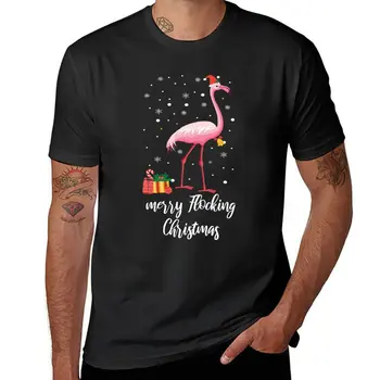 Весел Флокированный Коледен Любител на Фламинго, тениска, Къса тениска, къси празни тениски, тениски с къс ръкав, мъжки