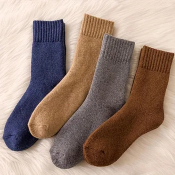 Вълнени чорапи дамски зимни дебели чорапи мъжки чорапи със средна дебелина, с флисовыми чорапи висши зимни чорапи памучни чорапи