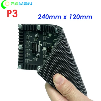 Вътрешен модул led екран flexbile малък размер 240x120mm p3 80x40 пиксела за увиване на Цилиндрични стени багажник