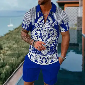 Годишната реколта на мъжки спортни дрехи, риза поло с тотемным принтом, готина мъжка мода, Луксозна Плажна ваканция в Хавай, къс ръкав