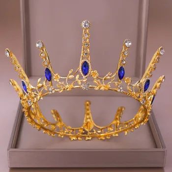 Голям син кристал или украсени с модерен атмосфера Бял кристален короната на Ръчен труд за сватбеното парти Аксесоари за коса