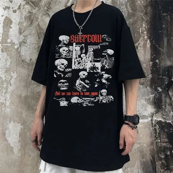 Градинска облекло, тениски оверсайз в стил хип-хоп тениска с принтом във формата на сърце, Мъжки и дамски Harajuku, без мръсно-сив топ с къс ръкав