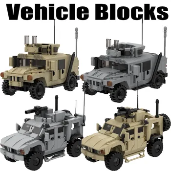 Градска военна модел на превозното средство срещу засада, строителни блокове, гледка към улицата, Фигурки на войници, Автомобил, камион, Оръжия, Тухли, играчки за момчета на Хелоуин