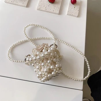 Дамски чанта през рамо с перлената на веригата, дамски чанти-тоут, модни дамски чанти през рамо, чанта с перли, расшитая мъниста