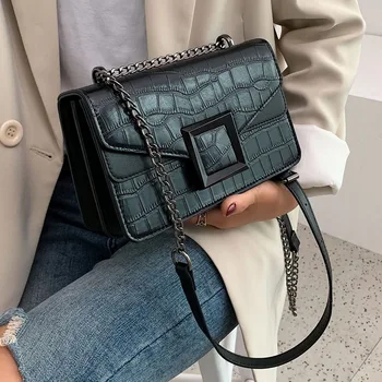 Дамски чанти през рамо от изкуствена кожа с каменен модел, малка проста чанта през рамо, луксозни дамски чанти от веригата и портмонета