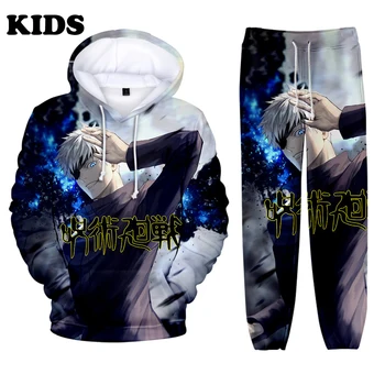 Детска hoody с качулка + Спортни панталони за деца от 2 до 14 години, Блузи с качулка Jujutsu Kaisen, аниме-Hoody + Дълги панталони 3D Harajuku, Мъжки Градинска облекло