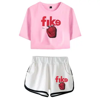 Доминик Фике любителите на музиката, оголяющие корема, дебнещ съкратен комплекти, къса тениска с принтом, комплекти за фитнес, градинска облекло, панталони, дамски хавайска тениска