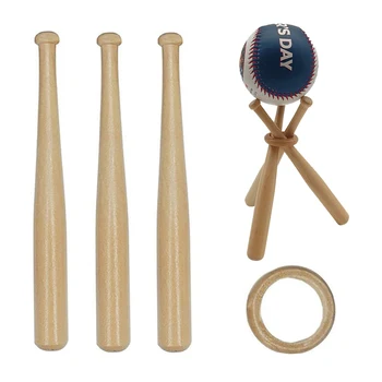 Дървена поставка за бейзбол с мини-бейзболни бухалки и дървени кръгове, държач за бейзбол, поставка за показване на бейзболни топки за голф, тенис топки