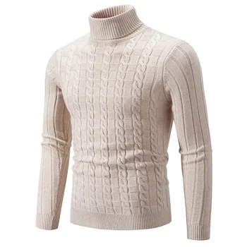 Есен/Зима 2023, нов мъжки пуловер, трикотаж, висок силует, усукана цвете, однотонная модни приталенная подплата