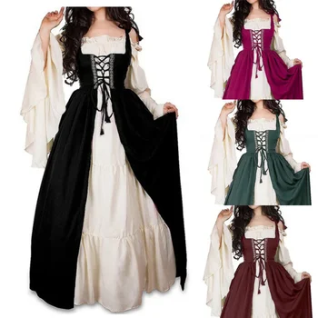 Жена европейския средновековен придворен на карнавалните костюми на вампири, карнавал, винтажное елегантна рокля на кралица, без презрамки с дълъг ръкав за Хелоуин.
