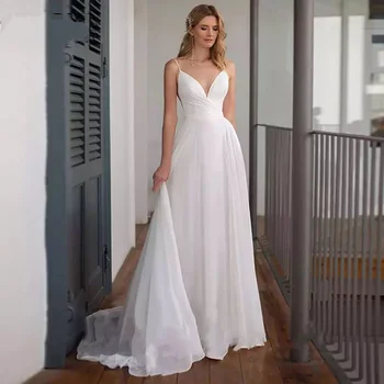 Жена просто плажна шифоновое сватбена рокля TIXLEAR 2023 с V-образно деколте на спагети презрамки, сшитое по поръчка, богемные сватбени рокли Vestido De Noiva