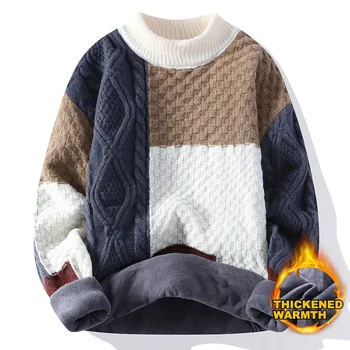 Зима 2023, Нов пуловер с висока воротом за тийнейджъри, Дебели пуловери дамско трико със средна яка, мъжки широки дрехи Tide за мъже