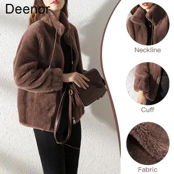 Зимата утепленное палто Deenor, дамско късо палто с яка-часова, модерно двустранно бархатное палто, меховое палтото, жена