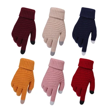 Зимни ръкавици за сензорен екран за мъже и жени от изкуствена вълна за целия пръст Топли еластични възли Дебели ръкавици плетени калъф за ръкавици
