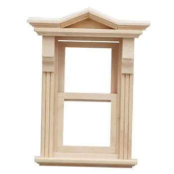 Имитация на мебели за куклена къща в стил ретро 1:12, дървени миниатюри прозорци, модел на рамката на прозореца, за украса на миниатюрни сцени куклена къща