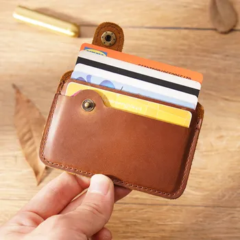 Калъф за кредитни карти бизнес от естествена кожа в ретро стил, мини-тънък Женски Мъжки портфейл, джоб за пари, Малък портфейл за монети, държач за карти