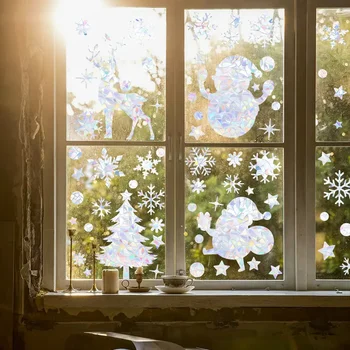 Коледен Ловец на Слънцето Електростатичен Стикери За Стъкло Снежинка Лосове Дядо Дъгова Призма PVC Коледна Декорация на Дома