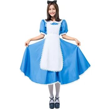 Костюм на Алиса от Страната на чудесата за възрастни жени, синя рокля, големи размери XXL, костюм на камериерка за cosplay на Хелоуин