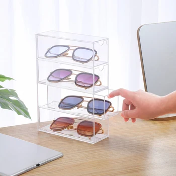 Кутия за съхранение на очила 1бр, 4 слой, Голяма Кутия-органайзер за очила, Мултифункционален Штабелируемый Титуляр на дисплея, за многократна употреба