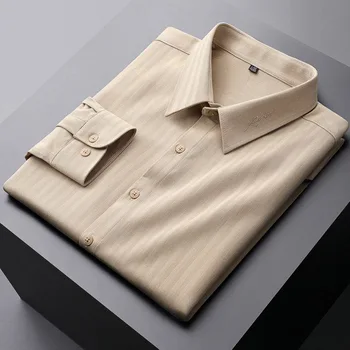 Луксозна мъжка риза с бродерия от висок клас, пролет и есен 2023, модерен бизнес младежка риза без ютия