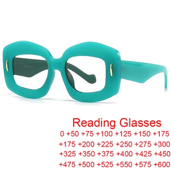Луксозни Маркови Очила За Четене На Жените И Мъжете С Анти-Сини Леки Нитове С Неправилна Форма Квадратни Очила С Дебела Рамка, Елегантни Зелени Очила