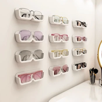 Луксозния Стъклен шкаф-витрина Кутия за съхранение на очила Стенен Перфорирани Рафтове за съхранение на слънчеви очила без перфорация Домашна Почистване на слънчеви очила