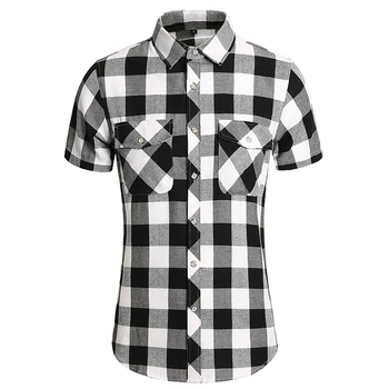 Лятна Мода Клетчатая риза с къс ръкав От висококачествен памук, дизайнерски риза с два джоба, мъжки Социална Бизнес Клетчатая блуза