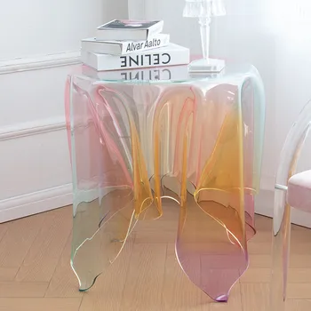Масичка за кафе от пластмаса скандинавски цвят за мебели в хола, чай кафе на балкона, прозрачен кръгла маса