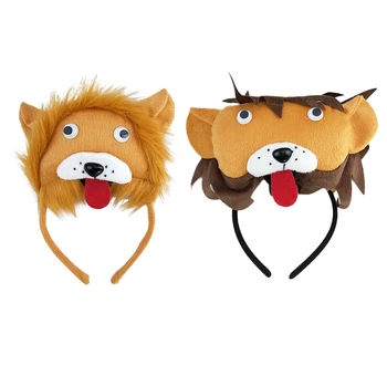 Модерен прическа с обръч за коса, плюшен превръзка на главата с лъв, костюм за момичета-дъщери