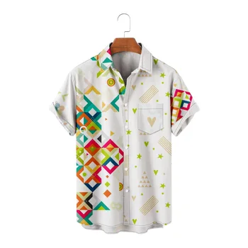 Модерна мъжка риза с ревера и принтом, ежедневни плажната лятна риза с къс ръкав в Хавай, риза с джоб