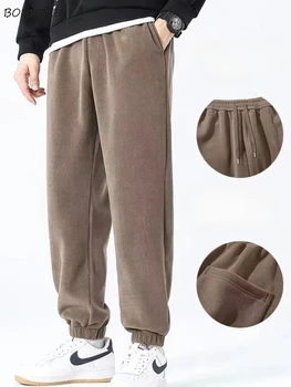 Мъжки ежедневни панталони Плюс velvet Дебел шнур, който запазва топлина, връхни дрехи, зимни спортове широки панталони с завязками по щиколотку, мъжка мода