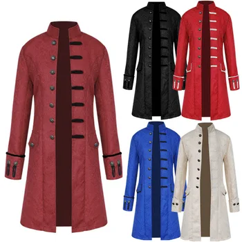 Мъжки средновековни облекла, дълго винтажное палто с висока яка, яке-ветровка